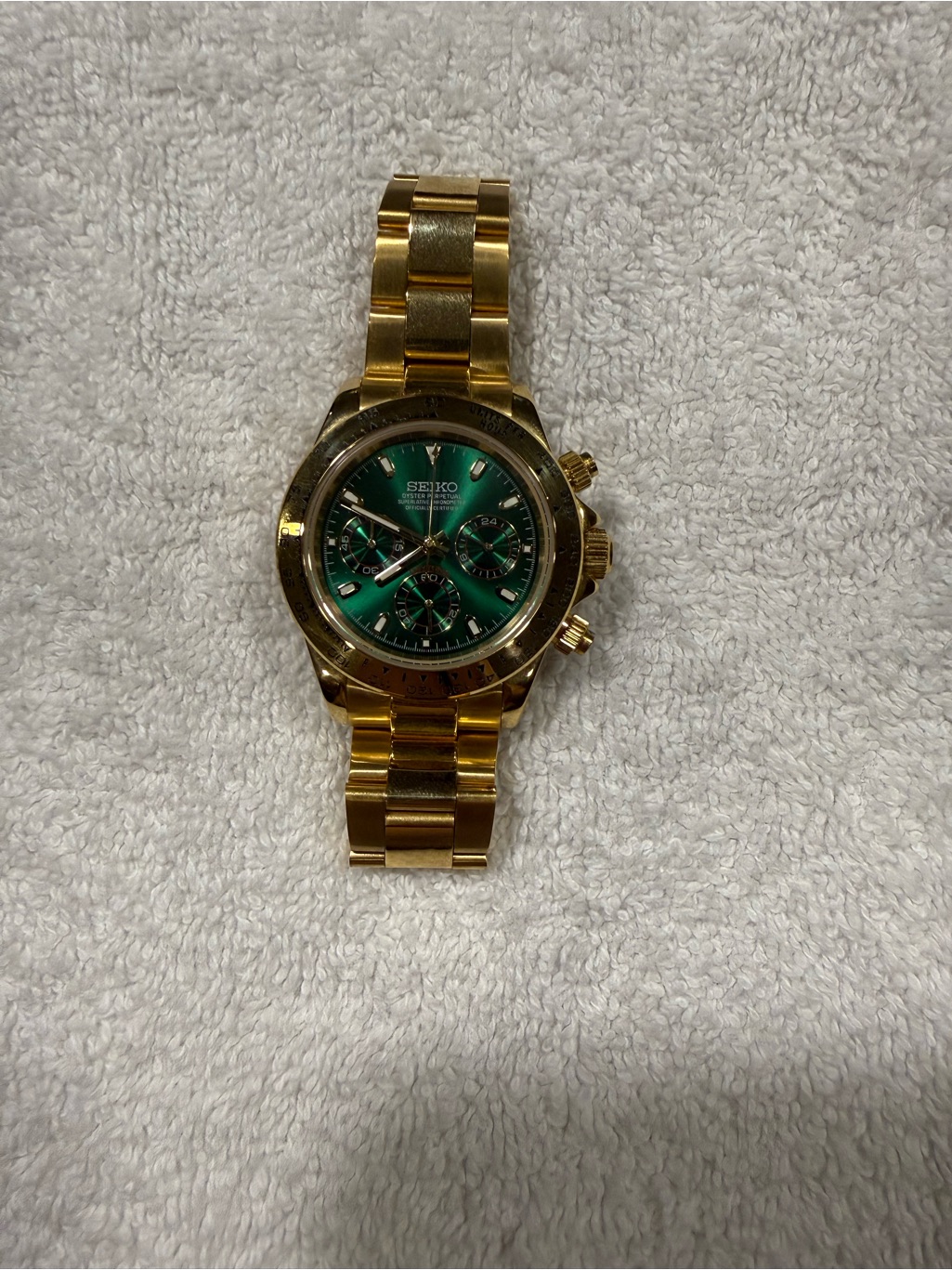 Seiko Gold And Green Chronograph John Mayer Daytona Homage Piece